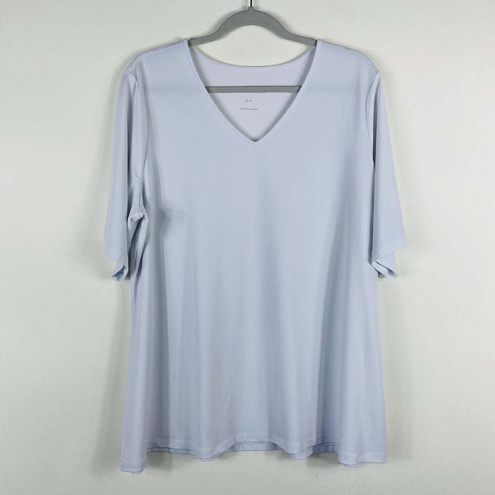Susan Graver Top XL White Weekend Essentials Liquid Knit Elbow Sleeve V-Neck